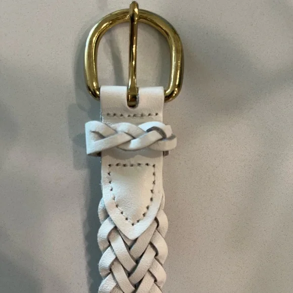 Vintage White Braided Leather Belt Gold Buckle | Women’s Small - Picture 2 of 5